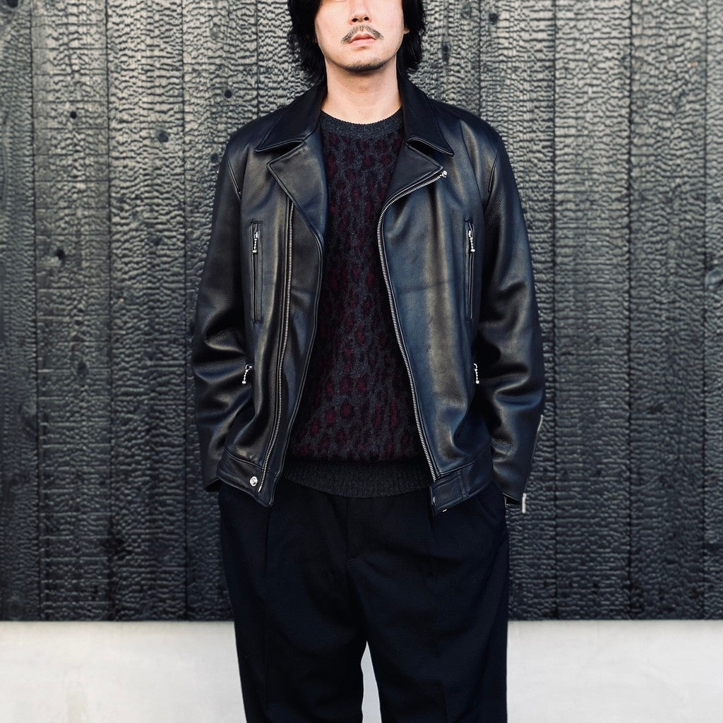 LEOPARD MOHAIR JACQUARD CREW NECK SWEATER #CHARCOAL [26FW-WMK-KN16]