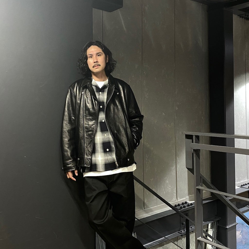 雙排扣皮外套（2 型）#黑色 [24FW-WMO-BL04]