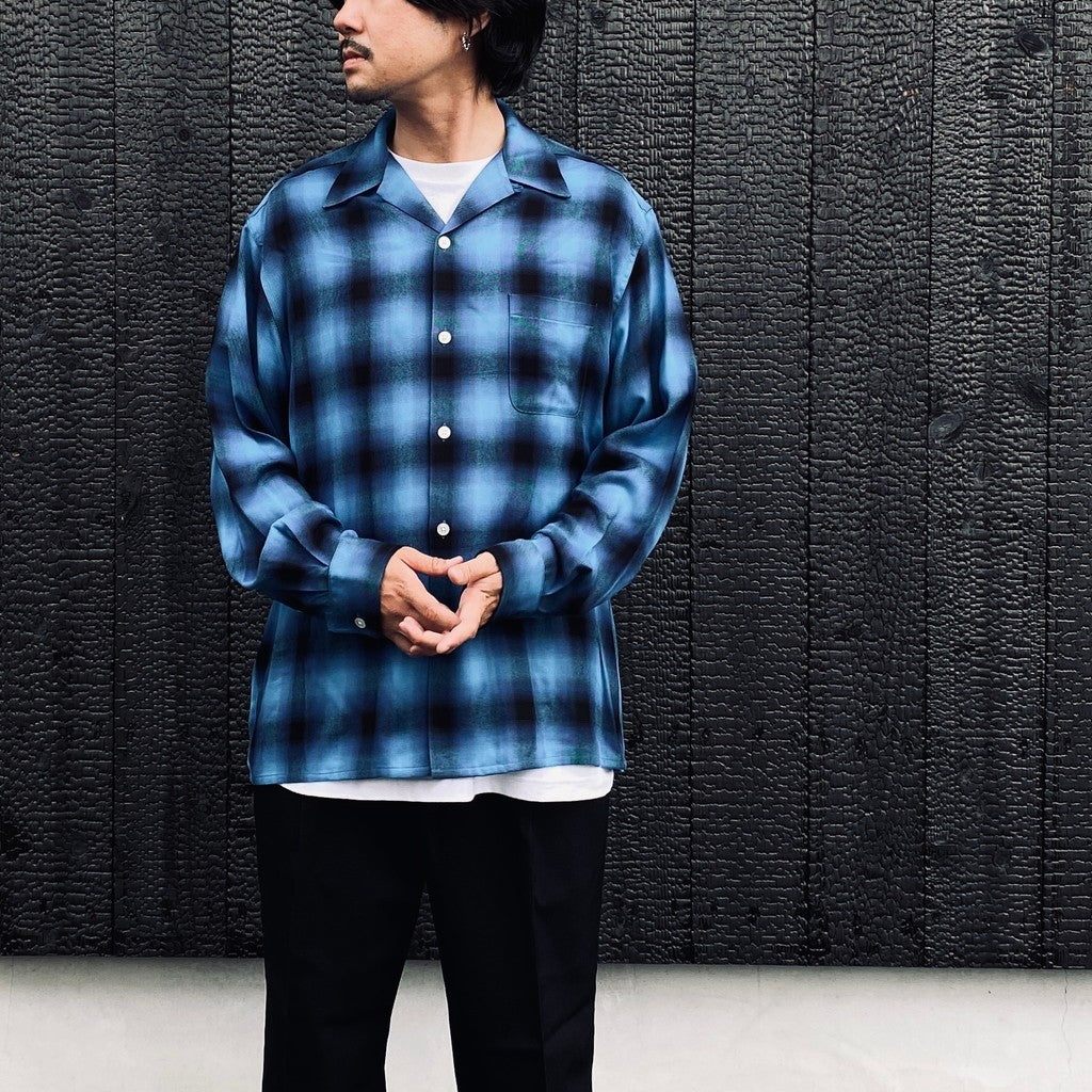 OMBRE CHECK OPEN COLLAR SHIRT L/S ( TYPE-5 ) #BLUE [26FW-WMS-OC08]