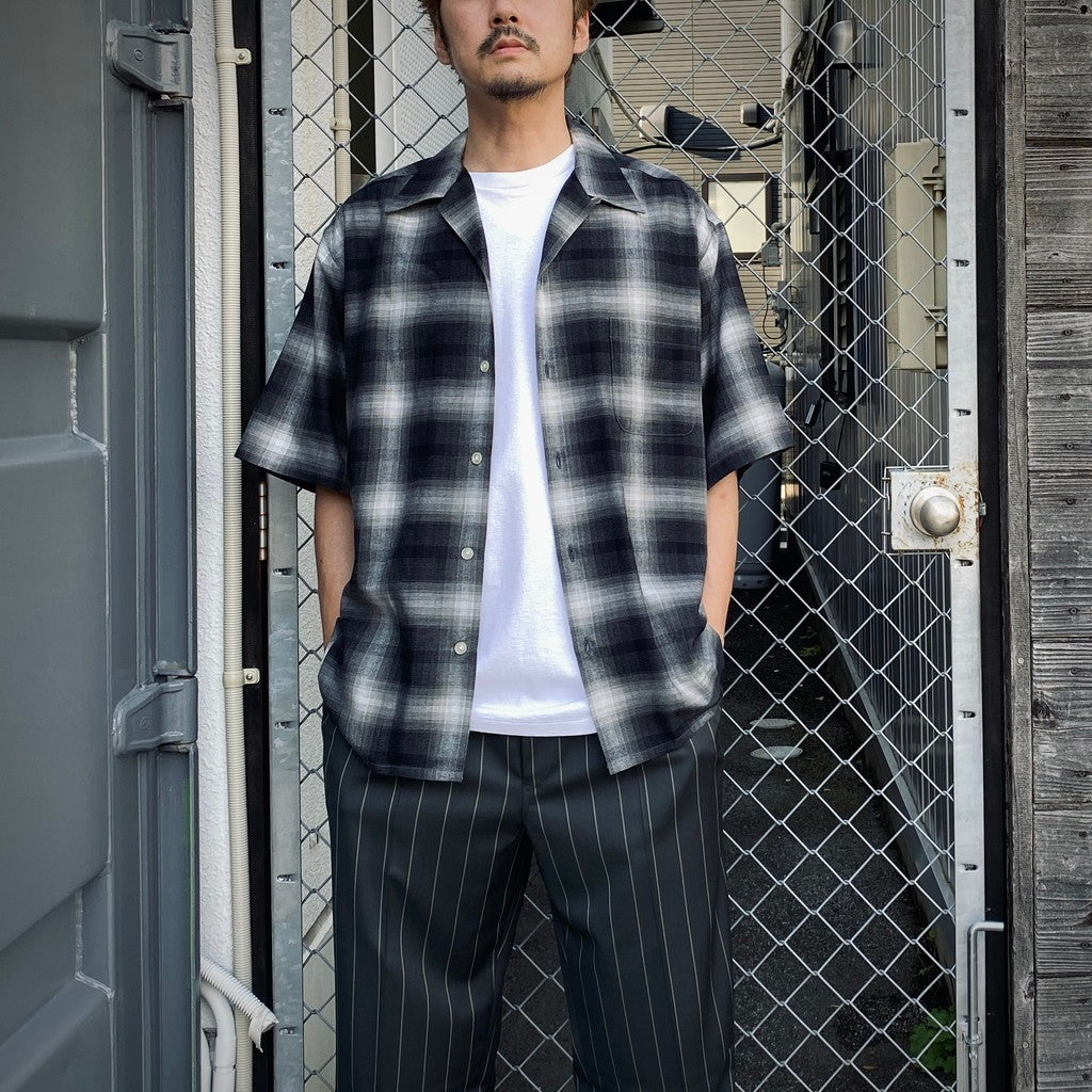 漸層格紋開領襯衫 短袖（TYPE-2）#灰色 [25SS-WMS-OC03]