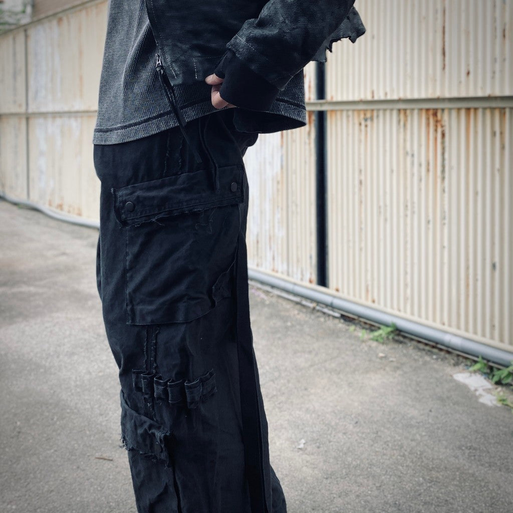 Slash Seam Twist Cargo Pants (PIGMENT DYED MOLESKIN) #BLACK [M-P2-PT13]