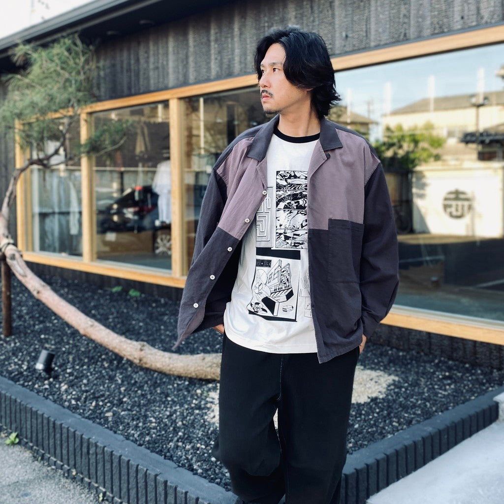 COLOURED COTTON TWILL OPEN SHIRT #CHARCOAL [CES29SH04]