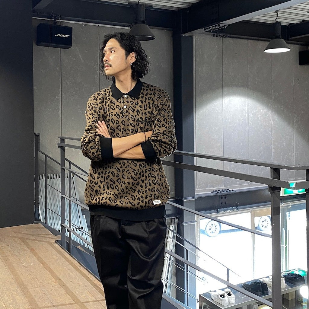 LEOPARD KNIT POLO SHIRT #BROWN [24FW-WMK-KN13]