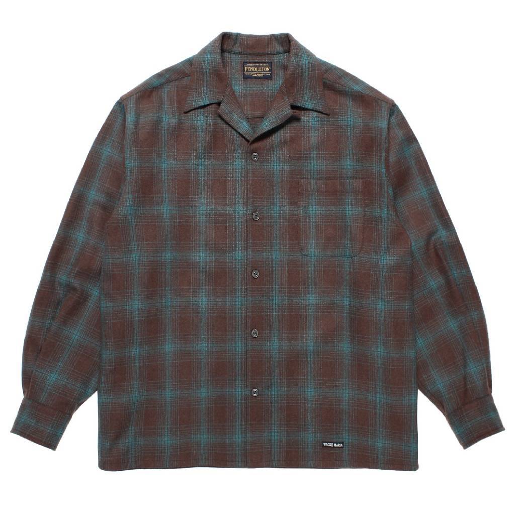 PENDLETON | WOOL OMBRE CHECK OPEN COLLAR SHIRT L/S ( TYPE-3 ) #BROWN-BLUE [25FW-WMS-PE03]
