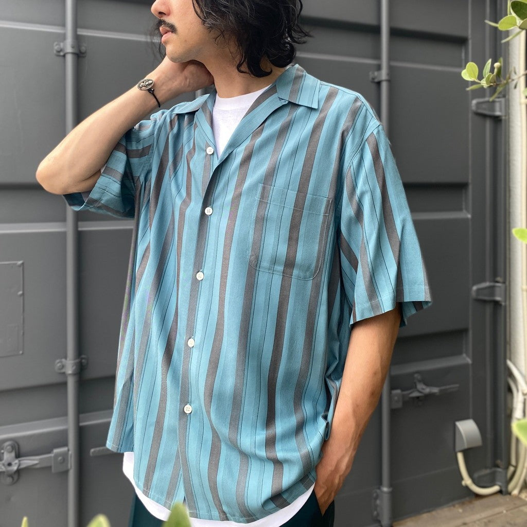 ht_STRIPED OPEN COLLAR SHIRT S/S -TYPE 2- #BLUE [24SS-WMS-OC09]