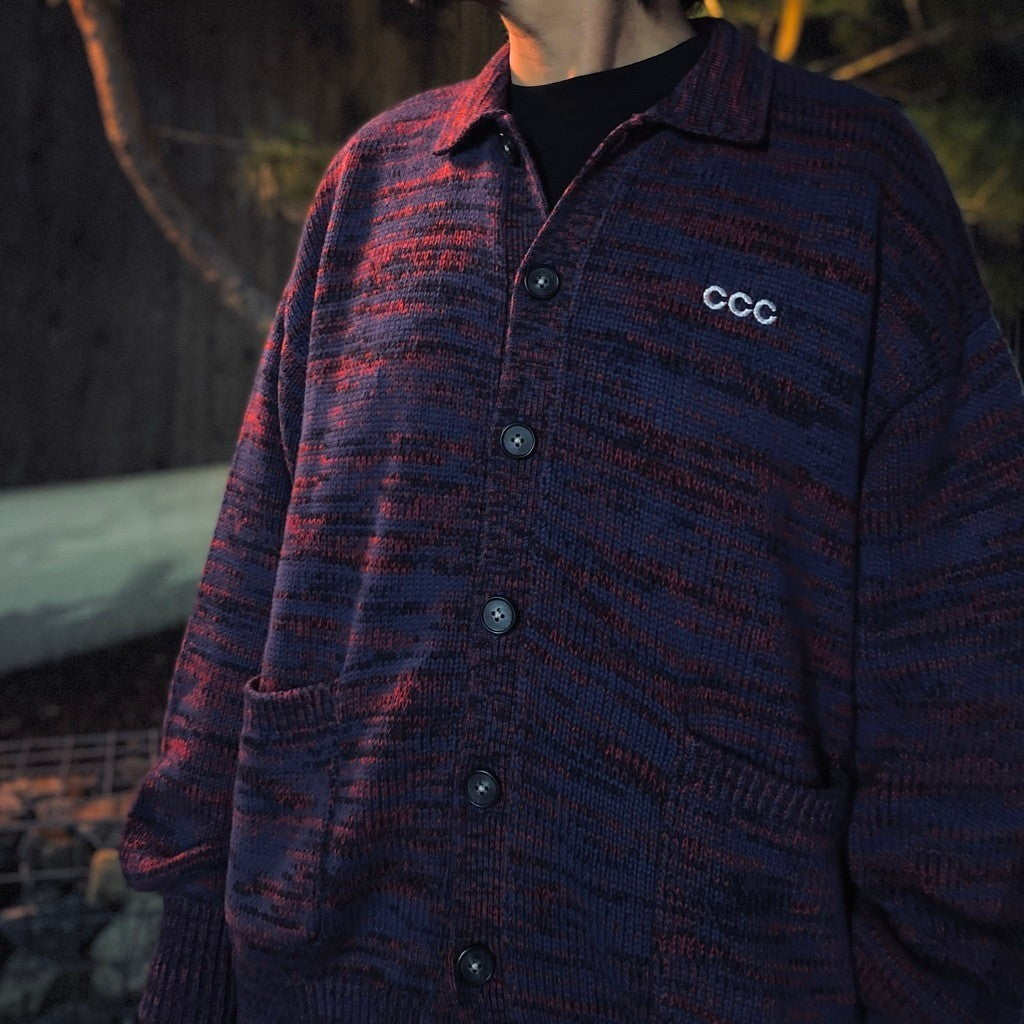 MIX KNIT CATDIGAN WITH BADGE #BLUE×BLACK×RED [CCC-263KN002]