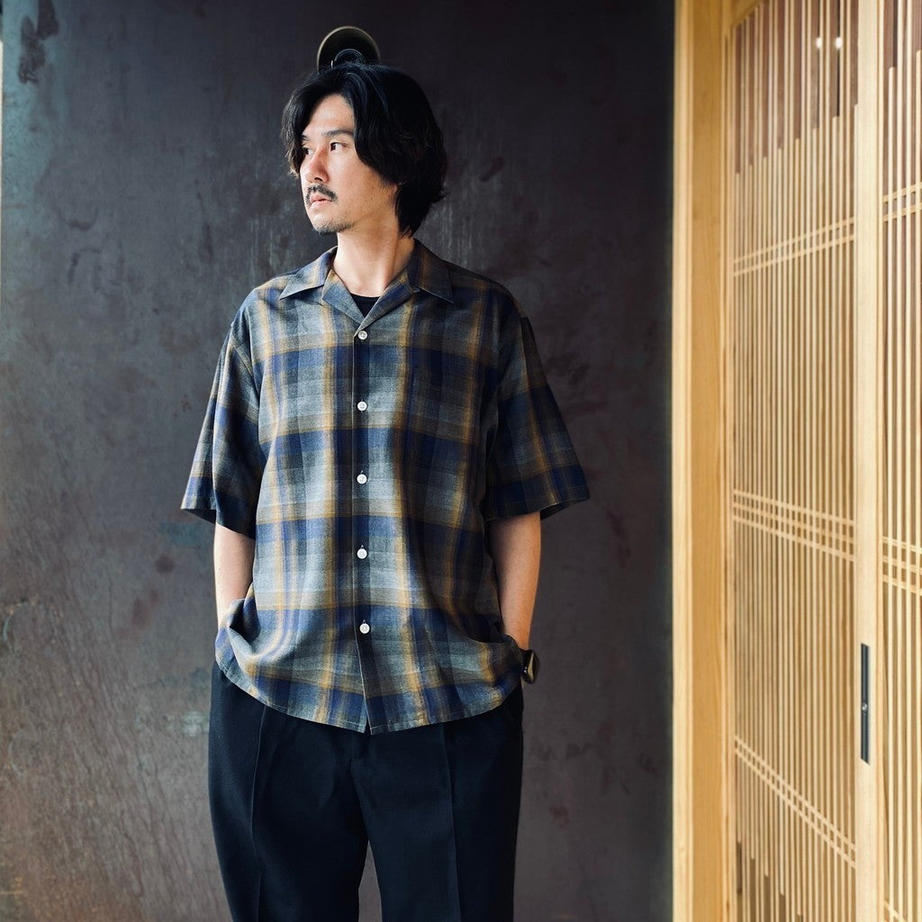 OMBRE CHECK OPEN COLLAR SHIRT S/S ( TYPE-1 ) #BLUE [26SS-WMS-OC09]