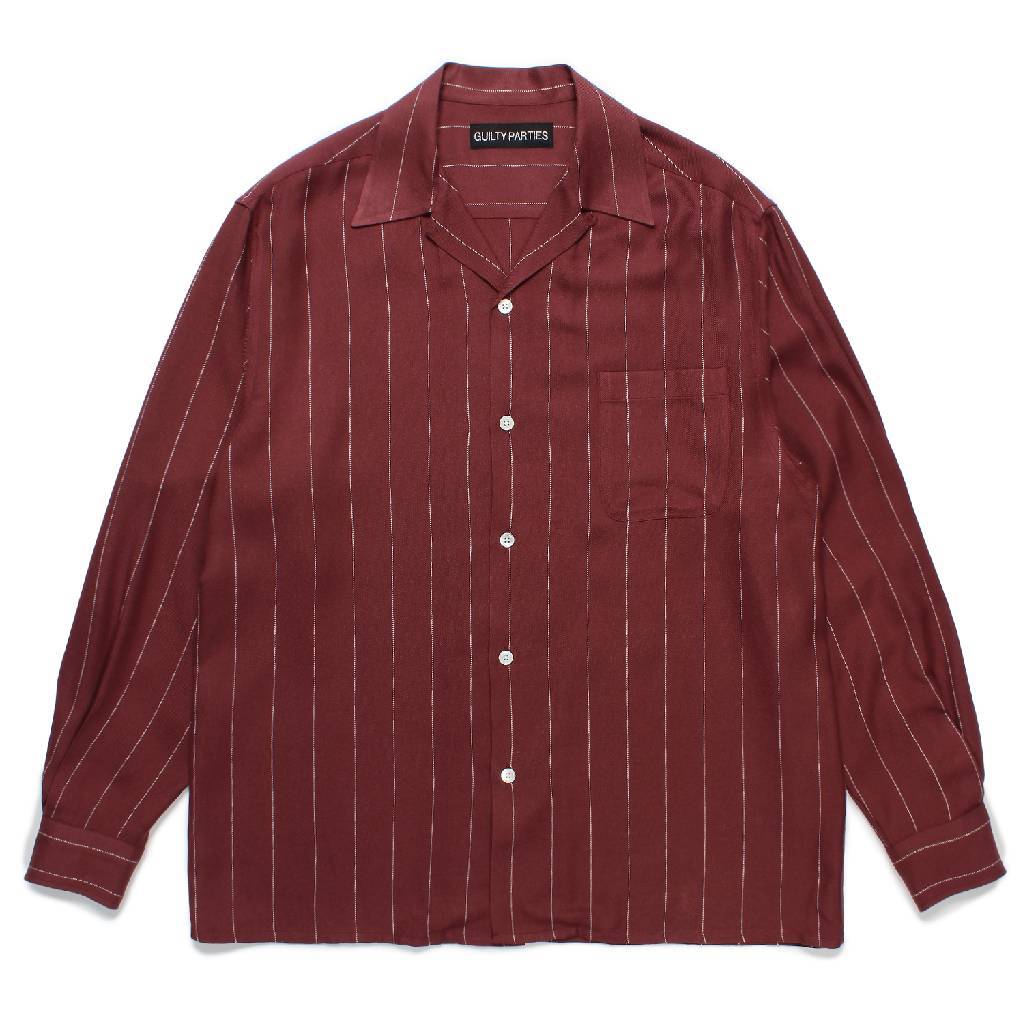 STRIPED OPEN COLLAR SHIRT L/S (TYPE-2) #BURGUNDY [24FW-WMS-OC06]