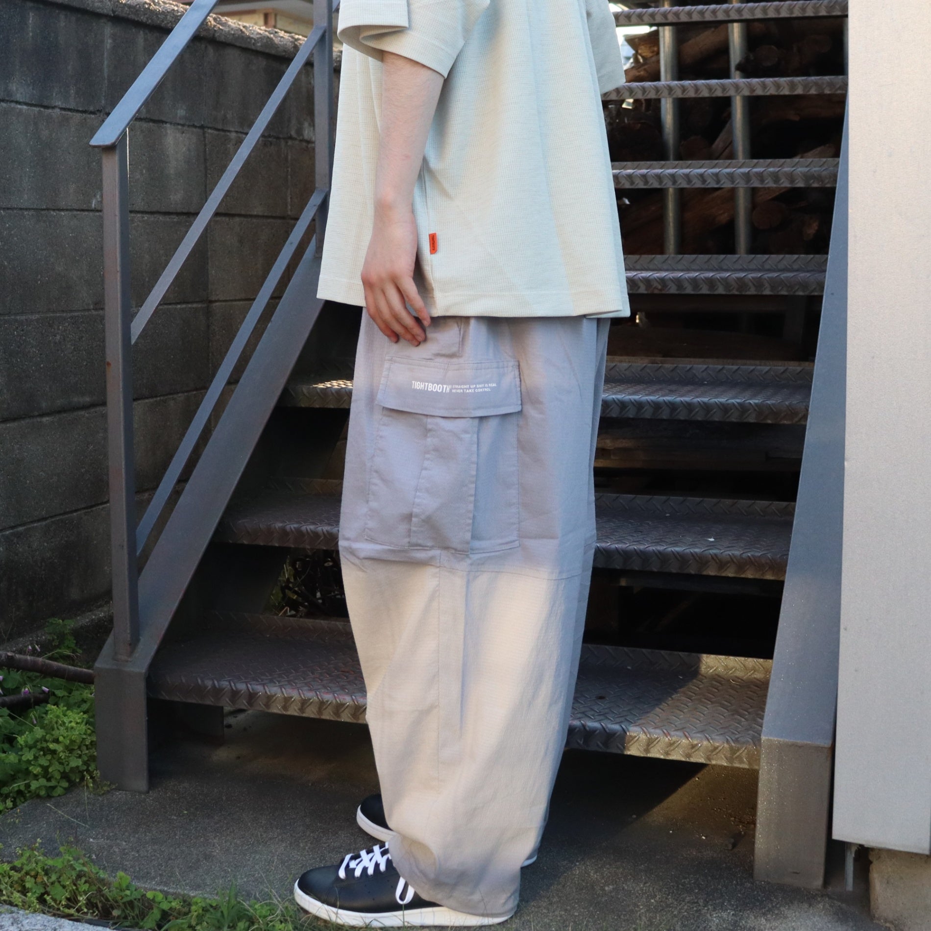 SEERSUCKER CARGO BALLOON PANTS #Grey [SU25-B06]