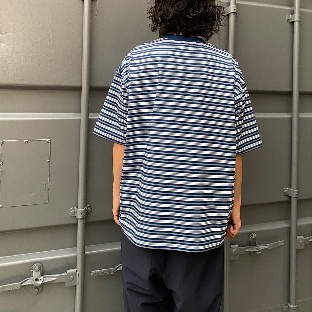 TECH DRAWSTRING MULTI BORDER S/S TEE #NAVY/GRAY [BE-35024]