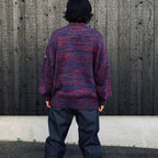 MIX KNIT CATDIGAN WITH BADGE #BLUE×BLACK×RED [CCC-263KN002]