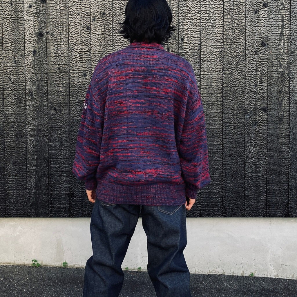 MIX KNIT CATDIGAN WITH BADGE #BLUE×BLACK×RED [CCC-263KN002]