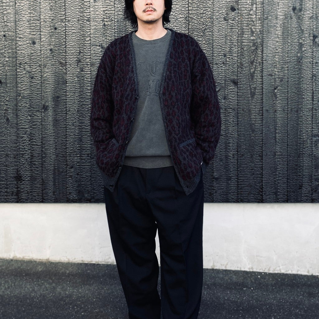LEOPARD MOHAIR JACQUARD CARDIGAN #CHARCOAL [26FW-WMK-KN17]