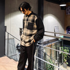 半拉鍊拼接格紋襯衫#黑色 [SC2320-SH04]