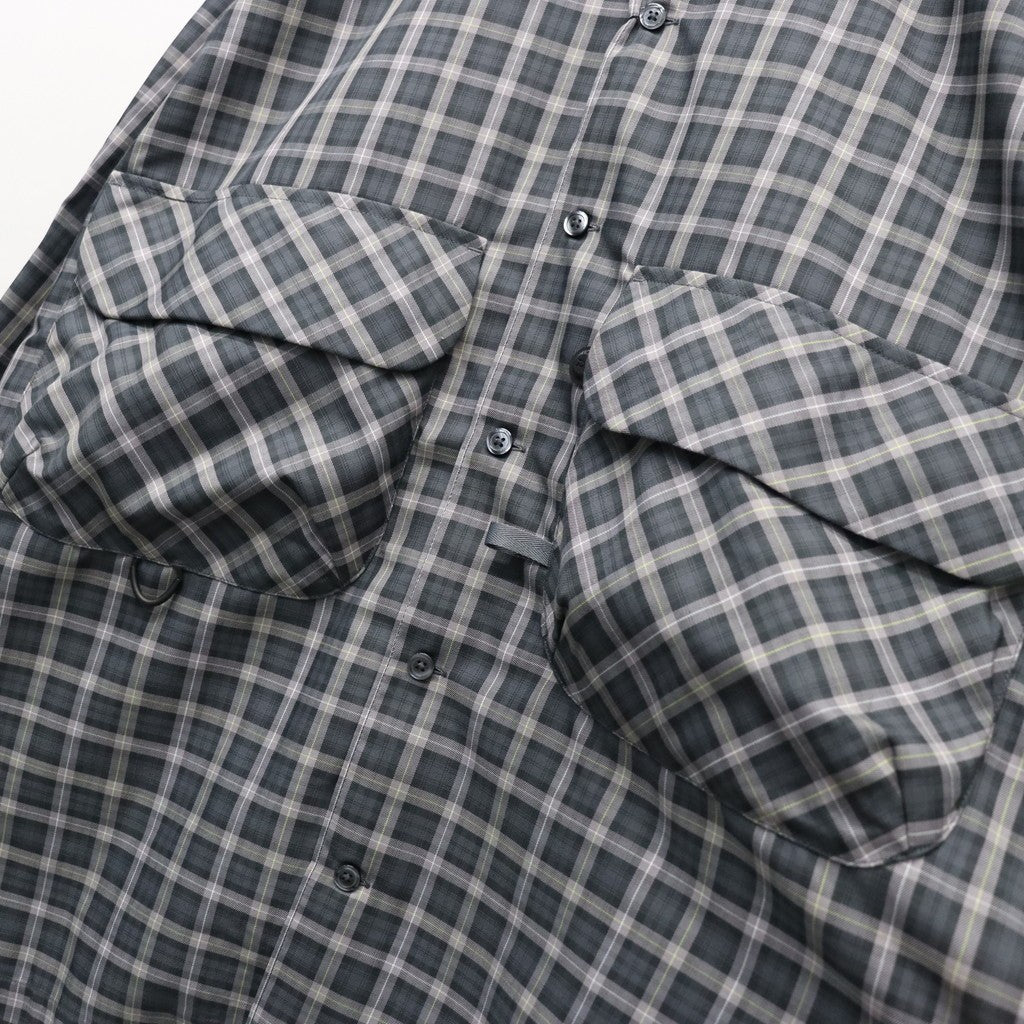 TECH SPORTS OPEN COLLAR SHIRT L/S GREN PLAID #CHARCOAL [BE-82026]