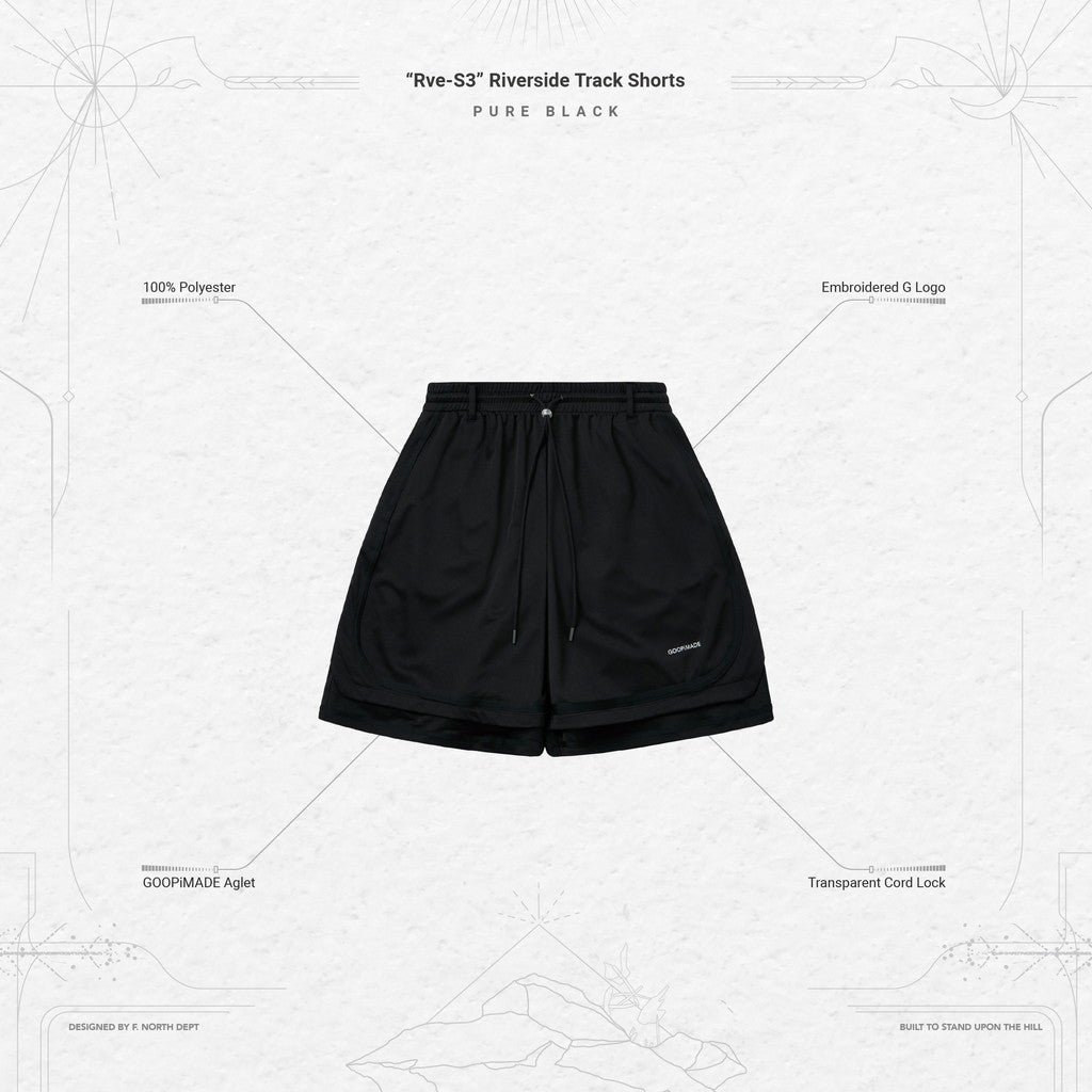 「Rve-S3」 Riverside Track Shorts #PURE BLACK [GOOPI-24SS-AUG-04]