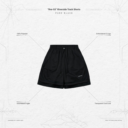 「Rve-S3」 Riverside Track Shorts #PURE BLACK [GOOPI-24SS-AUG-04]