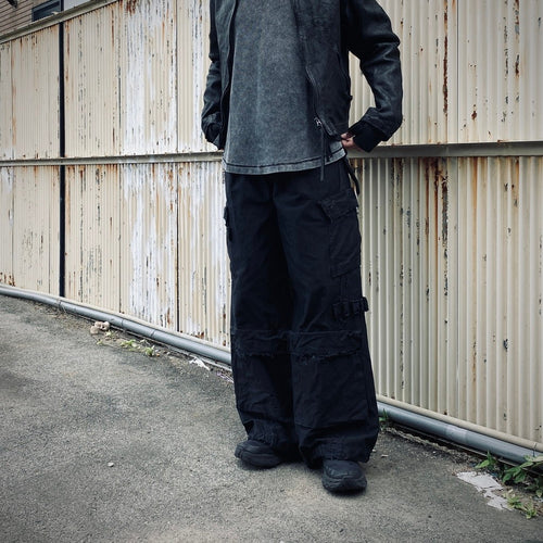 Slash Seam Twist Cargo Pants (PIGMENT DYED MOLESKIN) #BLACK [M-P2-PT13]