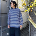 TECH DRAWSTRING MULTI BORDER L/S TEE #NAVY/GRAY [BE-34024]