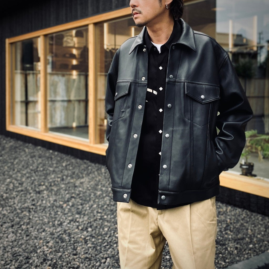 LEATHER TRUCKER JACKET ( TYPE-2 ) #BLACK [25FWE-WMO-BL02]