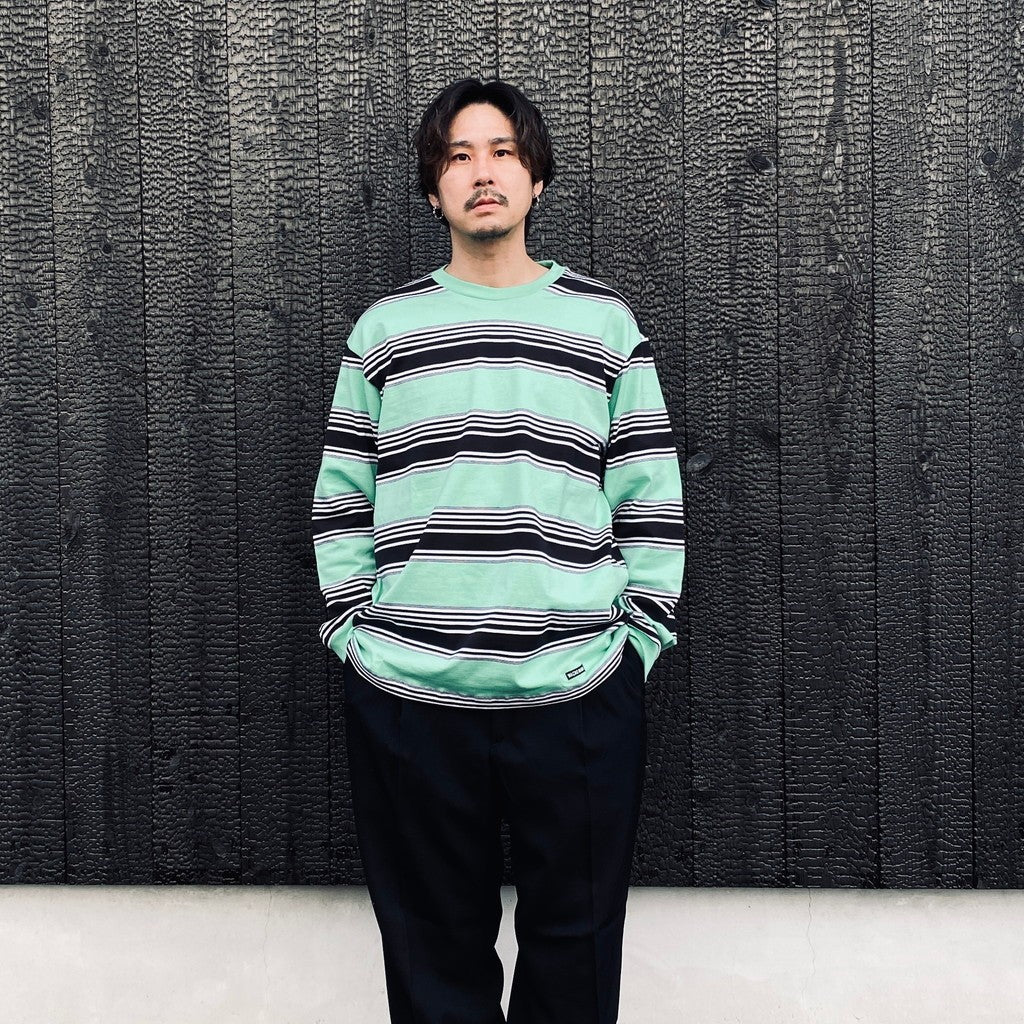 STRIPED CREW NECK LONG SLEEVE T-SHIRT ( TYPE-3 ) #GREEN [26SSE-WMT-LT03]