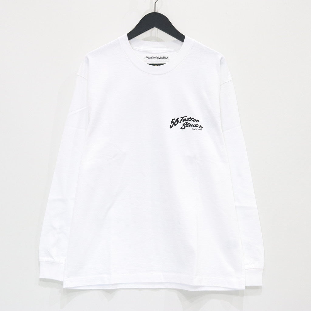 56 TATTOO STUDIO | WASHED HEAVY WEIGHT CREW NECK LONG SLEEVE T-SHIRT #WHITE [56TS-WM-LT03]