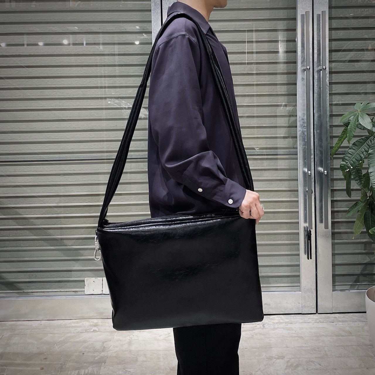 TECH LEATHER BIG SHOULDER TOTE #BLACK [FLE36251B0001]