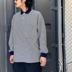 TECH POLO SHIRTS L/S #WHITE/NAVY BORDER [BE-31024]