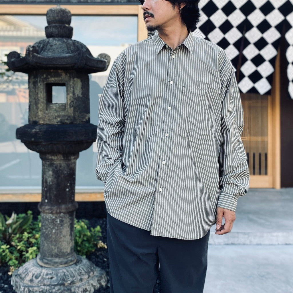 TECH REGULAR COLLAR SHIRT L/S STRIPE #LT.BROWN [BE-83026W]