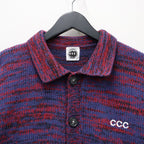 MIX KNIT CATDIGAN WITH BADGE #BLUE×BLACK×RED [CCC-263KN002]