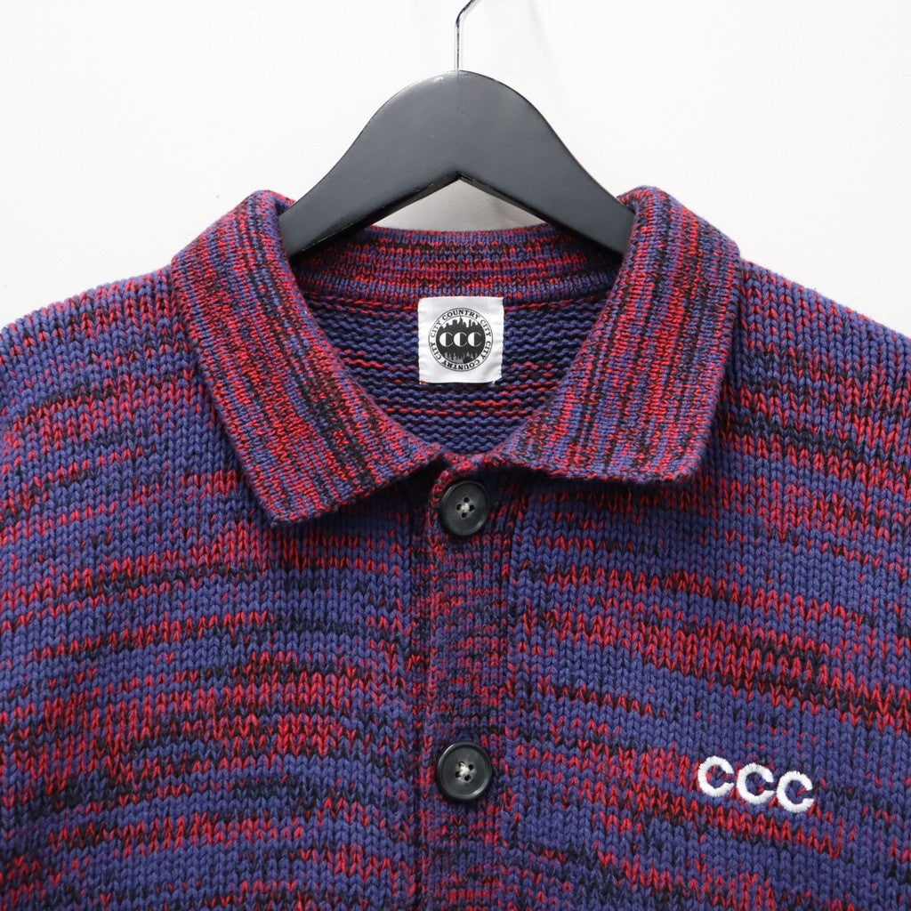 MIX KNIT CATDIGAN WITH BADGE #BLUE×BLACK×RED [CCC-263KN002]