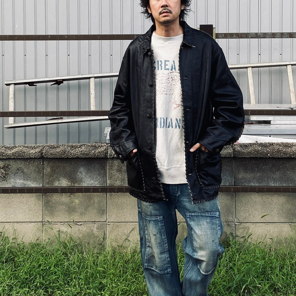 編織皮革連身工作服 #黑色 [BW252-BLC]