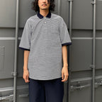TECH POLO SHIRTS S/S #WHITE/NAVY BORDER [BE-37024]
