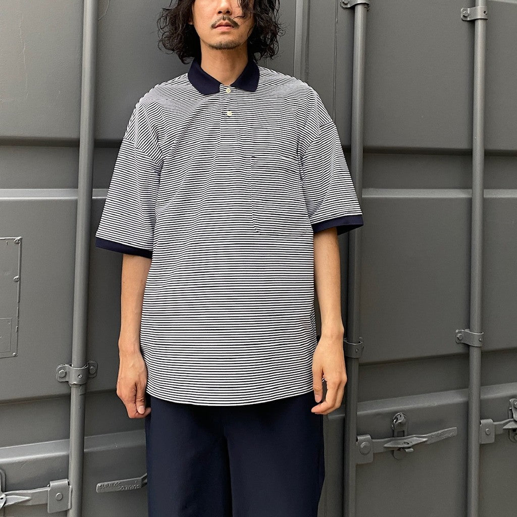 TECH POLO SHIRTS S/S #WHITE/NAVY BORDER [BE-37024]
