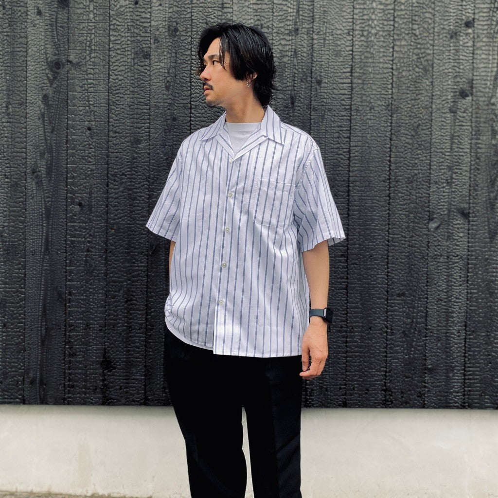 STRIPED OPEN COLLAR SHIRT S/S ( TYPE-2 ) #BLUE [26SS-WMS-OC16]