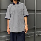 TECH POLO SHIRTS S/S #WHITE/NAVY BORDER [BE-37024]