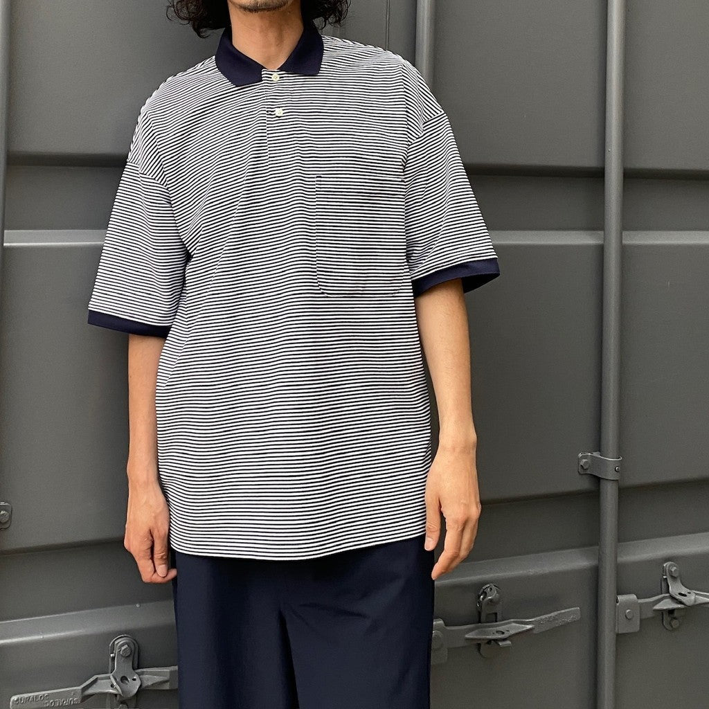 TECH POLO SHIRTS S/S #WHITE/NAVY BORDER [BE-37024]
