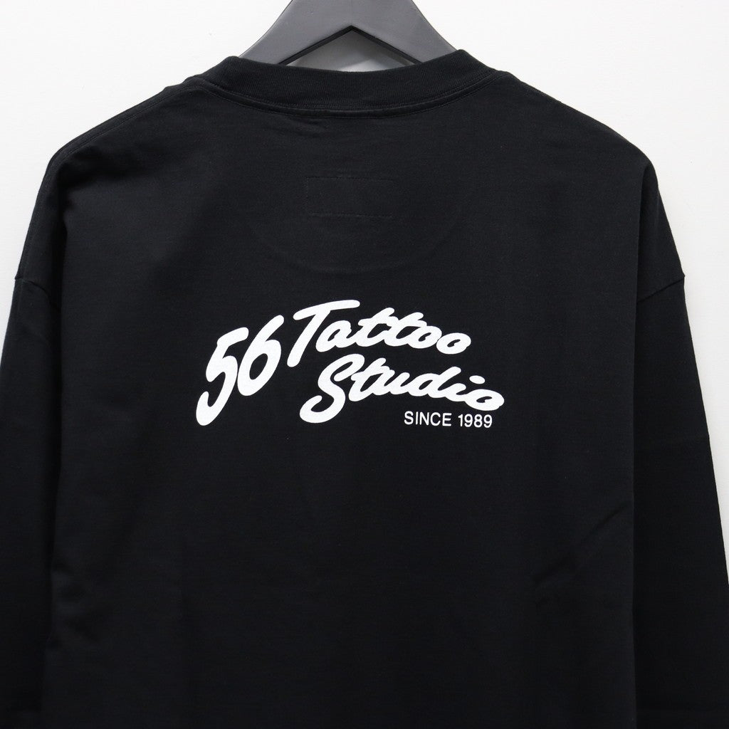 56 TATTOO STUDIO | WASHED HEAVY WEIGHT CREW NECK LONG SLEEVE T-SHIRT #BLACK [56TS-WM-LT04]