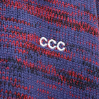 MIX KNIT CATDIGAN WITH BADGE #BLUE×BLACK×RED [CCC-263KN002]