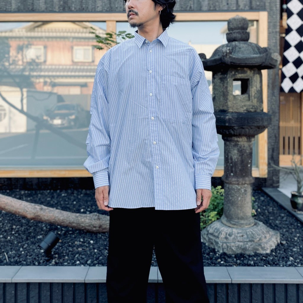 TECH REGULAR COLLAR SHIRT L/S STRIPE #SAX [BE-83026W]