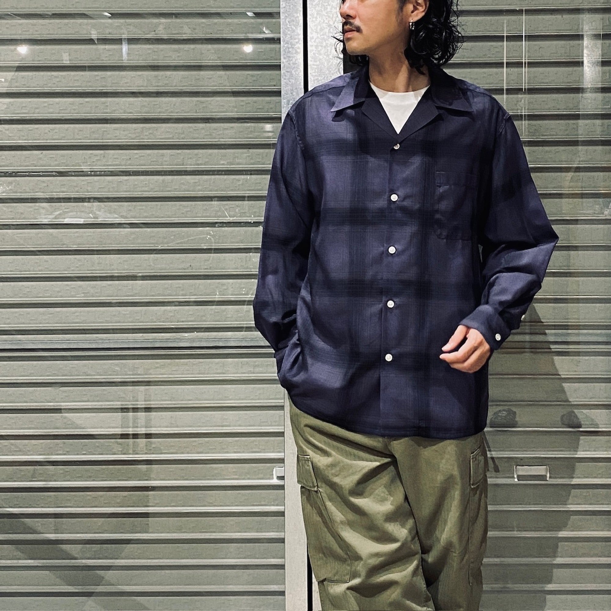 OMBRE CHECK OPEN COLLAR SHIRT L/S (TYPE-4) #PURPLE [24FW-WMS-OC04]