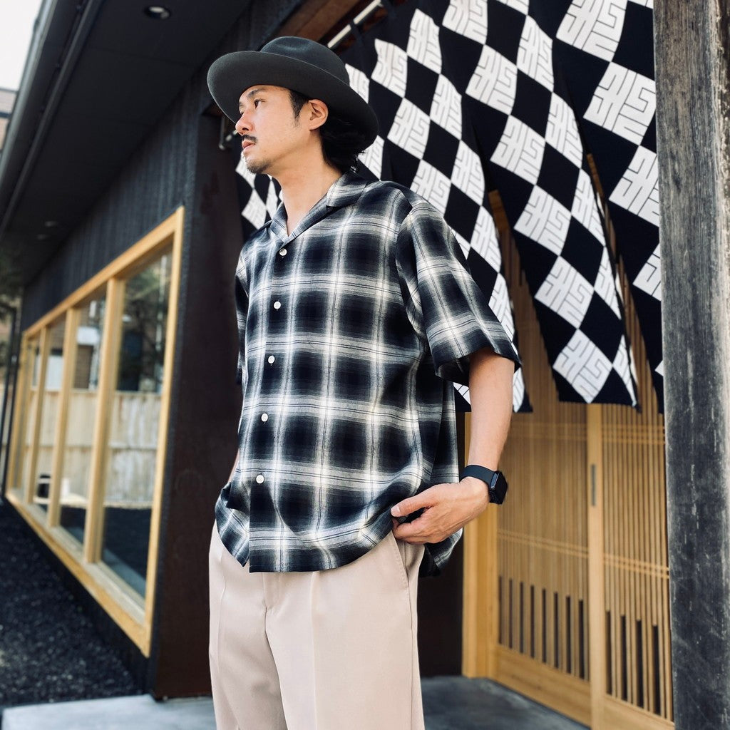 OMBRE CHECK OPEN COLLAR SHIRT S/S ( TYPE-2 ) #GRAY [26SS-WMS-OC10]