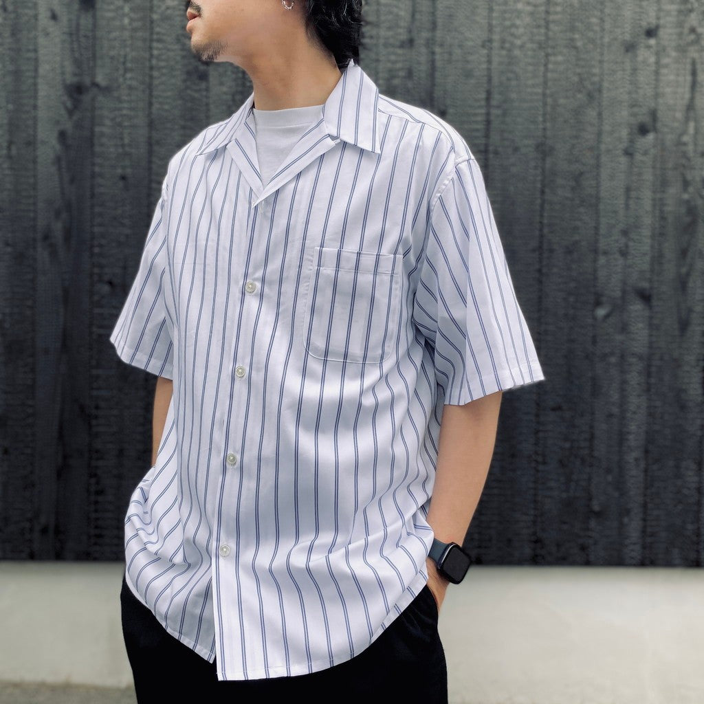 STRIPED OPEN COLLAR SHIRT S/S ( TYPE-2 ) #BLUE [26SS-WMS-OC16]