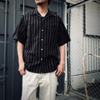 STRIPED OPEN COLLAR SHIRT S/S ( TYPE-2 ) #BLACK [25SS-WMS-OC04]