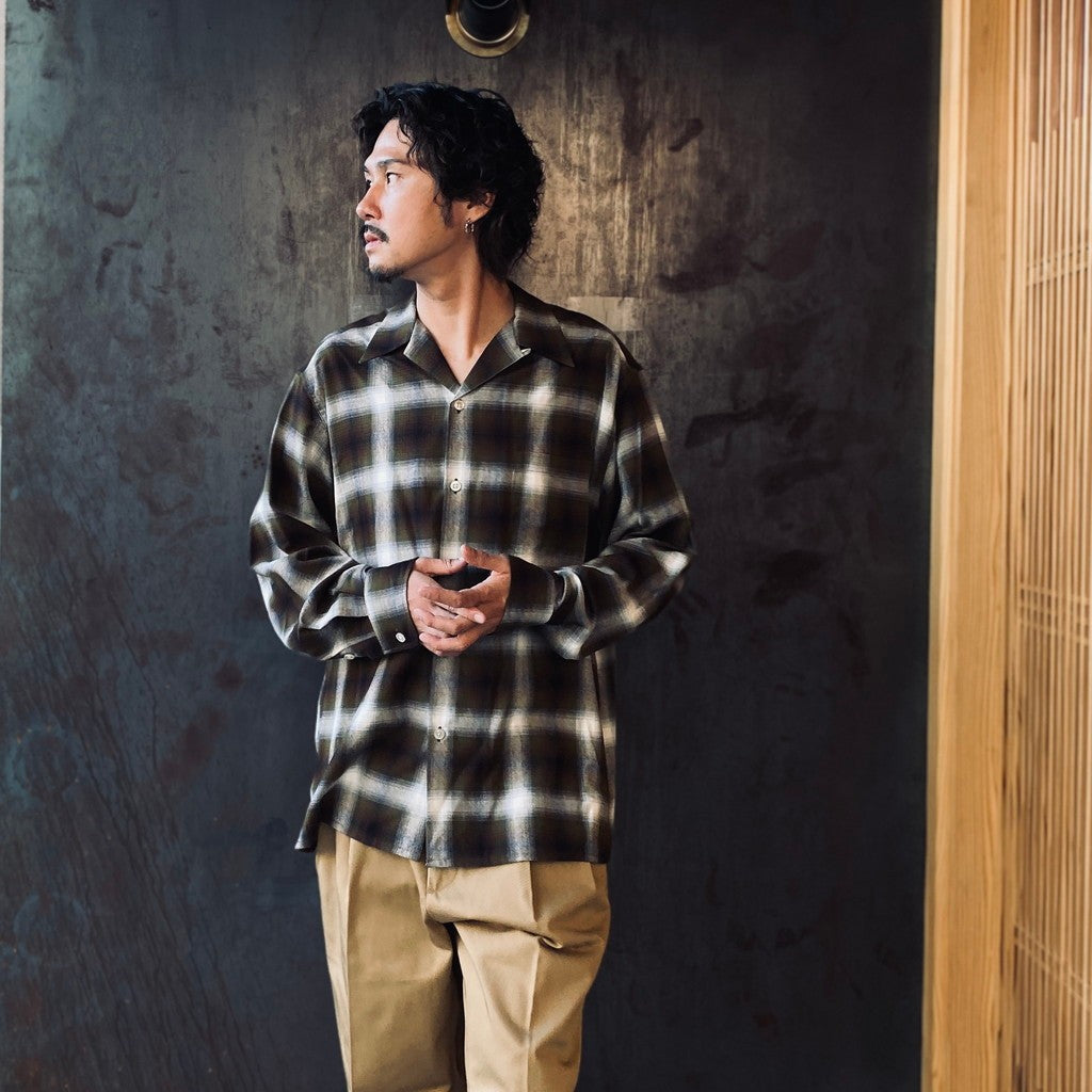 OMBRE CHECK OPEN COLLAR SHIRT L/S ( TYPE-1 ) #KHAKI [25FW