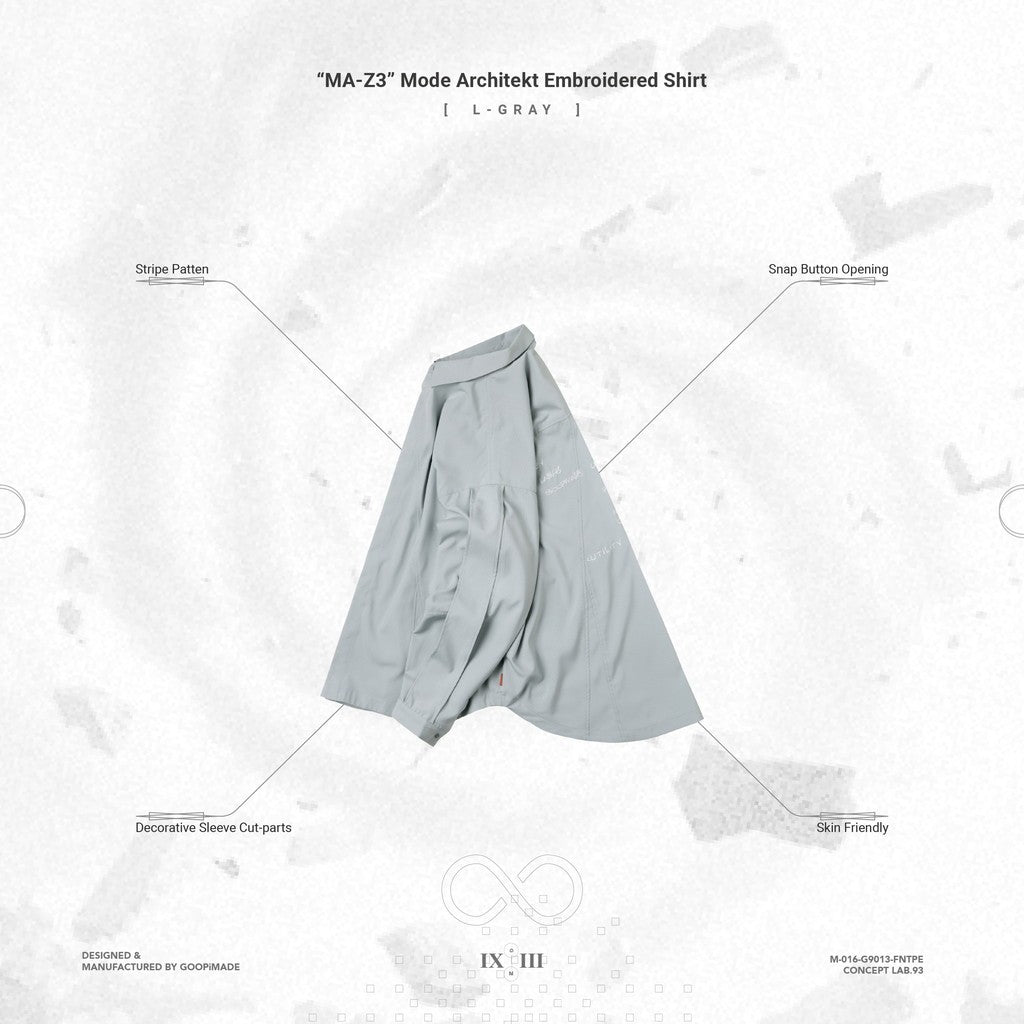「MA-Z3」 時尚建築師刺繡襯衫 #L-灰色 [GOOPI-24AW-OCT-01]