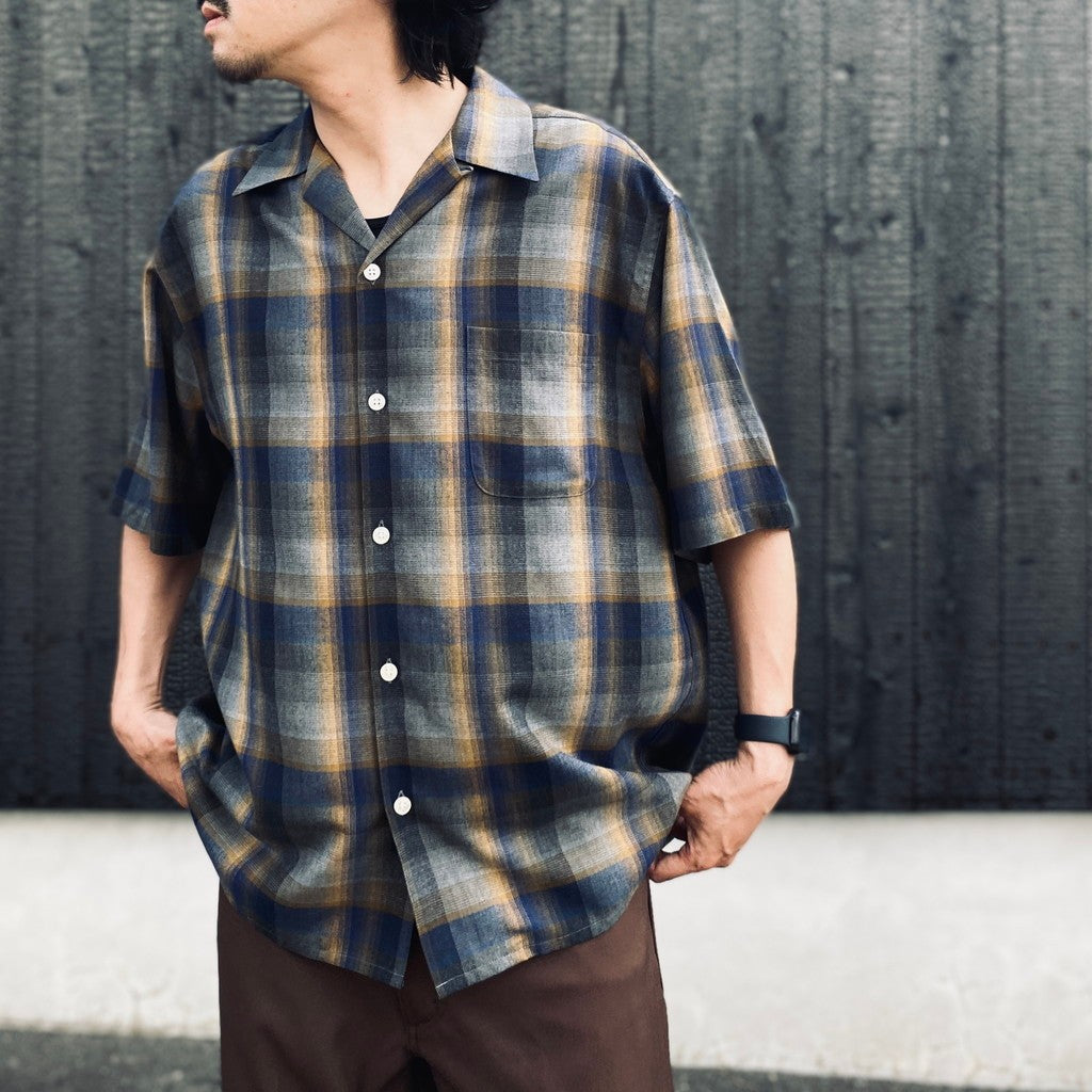 OMBRE CHECK OPEN COLLAR SHIRT S/S ( TYPE-1 ) #BLUE [26SS-WMS-OC09]
