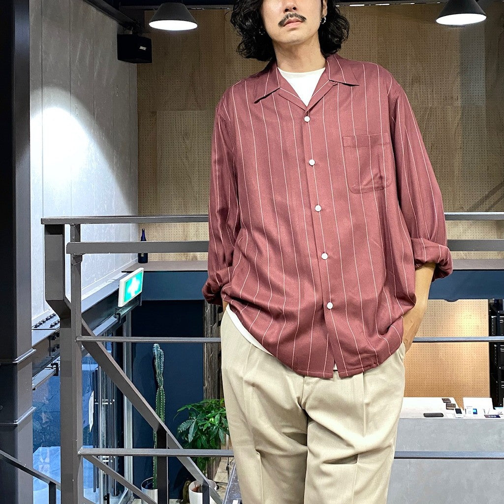 STRIPED OPEN COLLAR SHIRT L/S ( TYPE-2 ) #BURGUNDY [24FW-WMS-OC06]