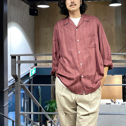 STRIPED OPEN COLLAR SHIRT L/S (TYPE-2) #BURGUNDY [24FW-WMS-OC06]