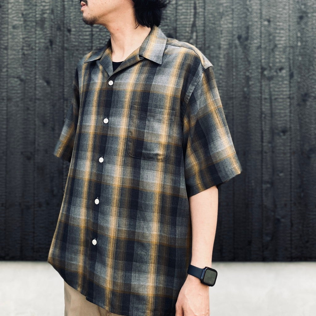 OMBRE CHECK OPEN COLLAR SHIRT S/S ( TYPE-1 ) #GRAY [26SS-WMS-OC09]